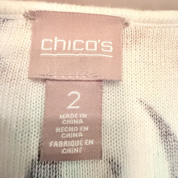 Chico's Cream/Brown/Teal Palm Print 3/4 Sleeve Lightweight Sweater Size 2/Large - Picture 8 of 10